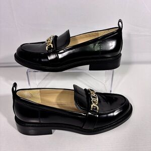 Sam Edelman Black Patent Leather Loafers with Gold Detailing Size 8.5M